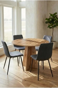 Modern Yuvarlak 100cm Yemek Masası-mutfak Masası Atlantik Çam SANDALYELER TEMSİLİDİR